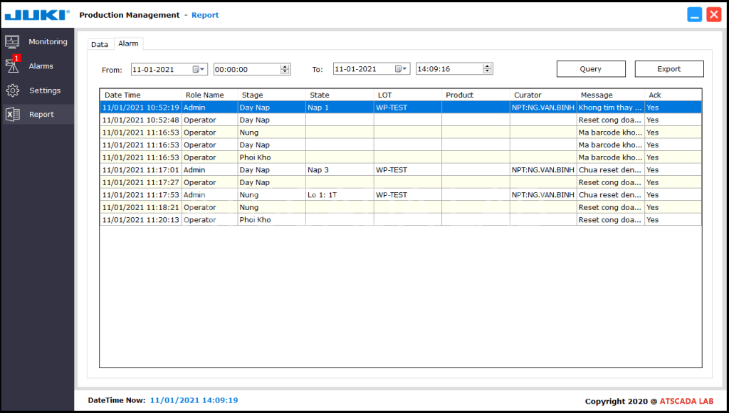 ANDON SYSTEM FOR PRODUCTION LINE - JUKI CORPORATION- ATSCADA