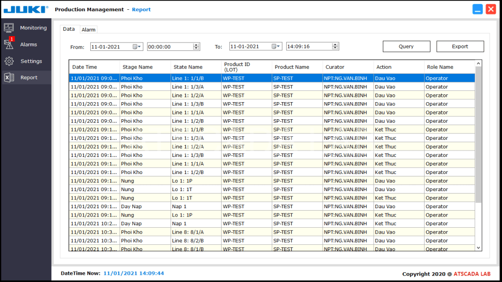 ANDON SYSTEM FOR PRODUCTION LINE - JUKI CORPORATION- ATSCADA