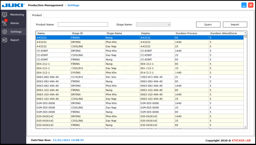 ANDON SYSTEM FOR PRODUCTION LINE - JUKI CORPORATION- ATSCADA