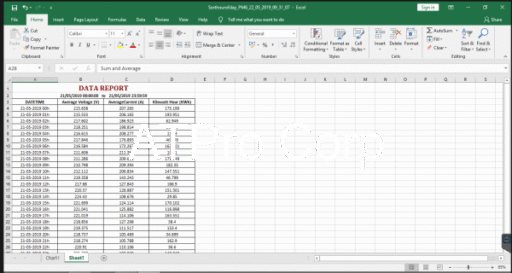 energy monitoring software exporting electricity consumption data report to excel