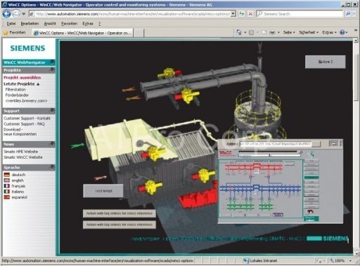 Siemens SCADA Web Server interface for web-based industrial monitoring