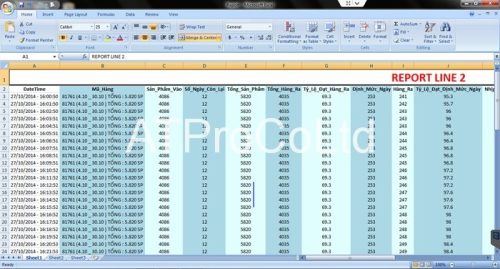 Production monitoring system exporting manufacturing data to Excel report for performance analysis and production tracking