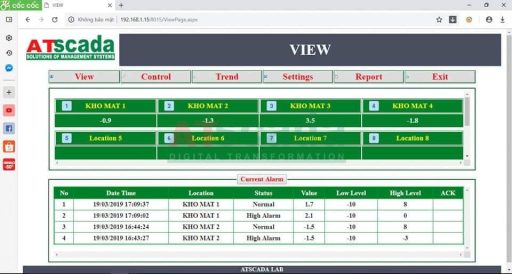 SCADA monitoring system dashboard displaying real time status data and alarm information for industrial control system
