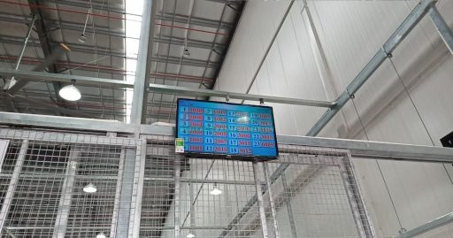 ANDON production monitoring display board showing real time performance data in industrial factory