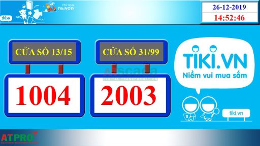 Queue management system screen displaying real time ticket numbers and service counters in customer service environment