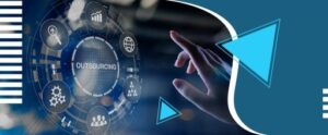 SCADA software outsourcing concept with digital interface, automation icons and industrial data management visualization