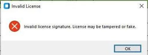 ATSCADA AI Predictor invalid license warning showing license signature may be fake or tampered.