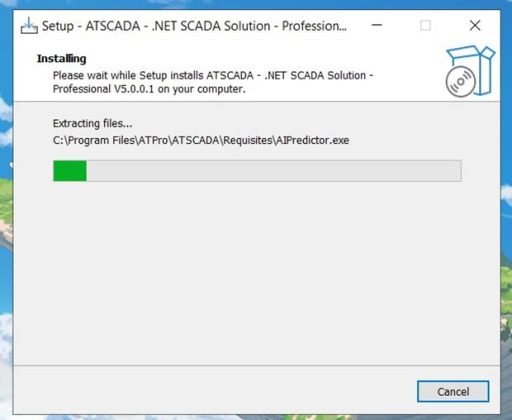 ATSCADA .NET SCADA Solution Professional v5.0.0.1 installation progress extracting files on Windows