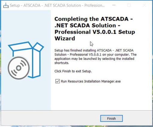 ATSCADA .NET SCADA Solution Professional v5.0.0.1 setup completed finish wizard on Windows
