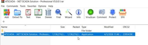 ATSCADA .NET SCADA Solution Professional v5.0.0.1 compressed file opened in WinRAR