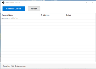 Camera Onvif Service dashboard for managing ONVIF IP cameras