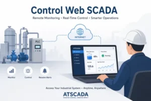 Control Web SCADA system with ATSCADA platform enabling remote industrial monitoring and real-time control via web interface