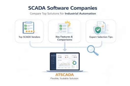 SCADA software companies comparison diagram showing key features, vendor selection and ATSCADA industrial automation platform