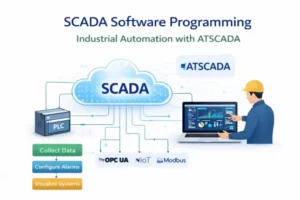 SCADA software programming with PLC, cloud system, and dashboard interface using ATSCADA for industrial automation