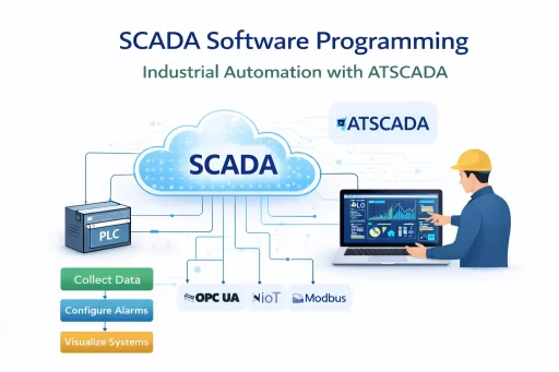 SCADA software programming with PLC, cloud system, and dashboard interface using ATSCADA for industrial automation