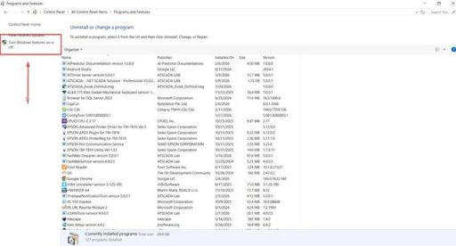 Windows Programs and Features turn Windows features on or off
