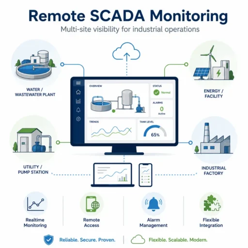 Remote SCADA monitoring dashboard for multi-site industrial operations with realtime access and alarm management